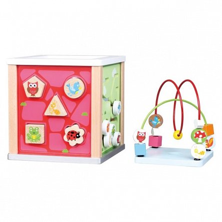 Cub din lemn cu 5 activitati New Classic Toys