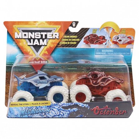 Set masini Monster Jam - Megalodon si Octonber, color change, 1:64