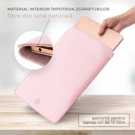 Husa laptop, MacBook, 13 inch, din piele PU, roz