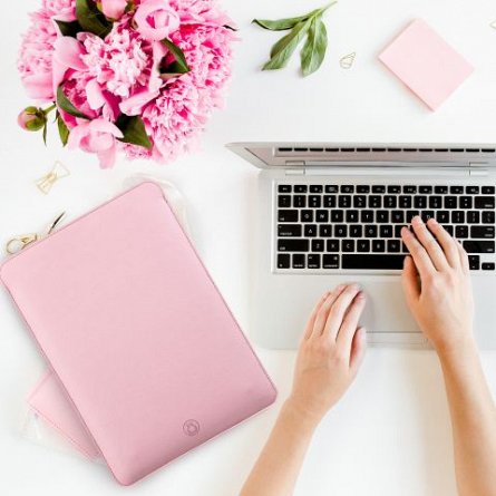 Husa laptop, MacBook, 13 inch, din piele PU, roz