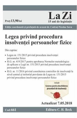 LEGEA PRIVIND PROCEDURA INSOLVENTEI PERSOANELOR FIZICE ACT. 7.05.2018