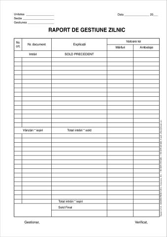 Raport de gestiune zilnic, A4, set 2 carnete, 100 file pe carnet