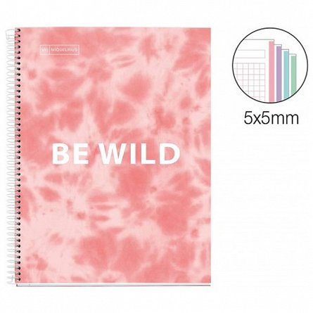 Caiet cu spira A4, 120 file, matematica, 4 subiecte, MiquelRius Tie Dye, roz