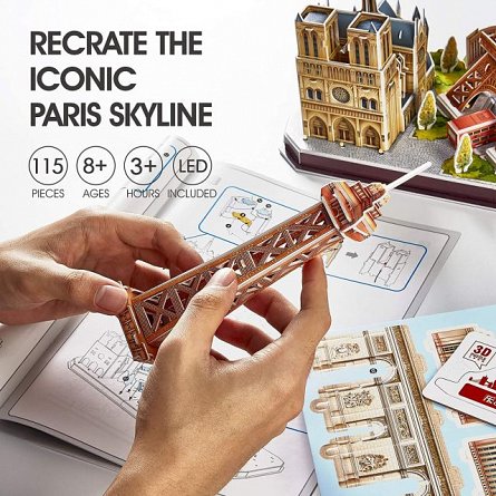 Puzzle 3D LED CubicFun - Paris, 115 piese