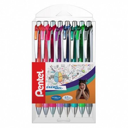 Roller Pentel EnerGel BL77, cu mecanism, 0.7 mm, set 8 bucati, 8 culori