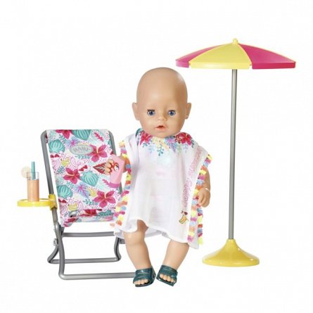 Accesorii Zapf Baby Born - set plaja, umbrela cu scaun si accesorii, 43 cm