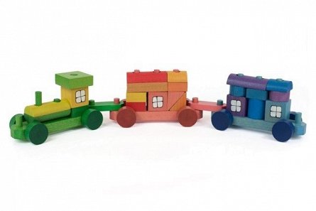 Jucarie lemn mini, Trenulet din piese colorate, Tarnawa