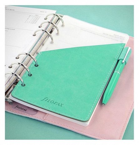 Separator cu buzunar si suport pix pentru organiser si Clipbook A5, Filofax, verde