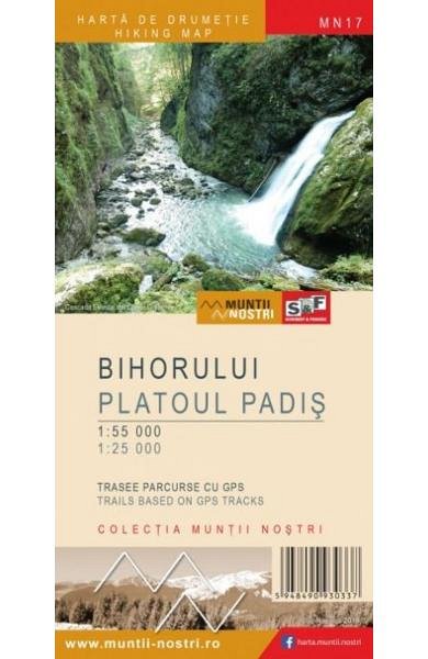 Muntii Bihorului. Platoul Padis. Harta de drumetie. Muntii nostri