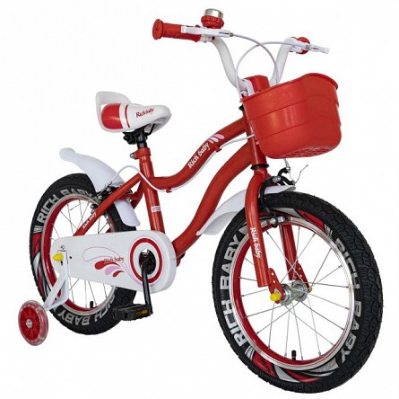 Bicicleta copii 4-6 ani, roti 16 inch, C-Brake, roti ajutatoare, Rich Baby CSR16-04A, cadru rosu cu