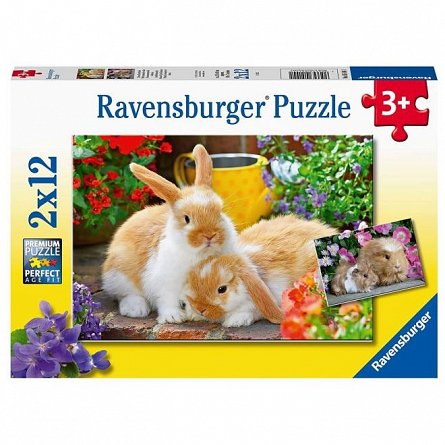 Puzzle Ravensburger - Porcusor de Guinea si iepuras, 2x12 piese
