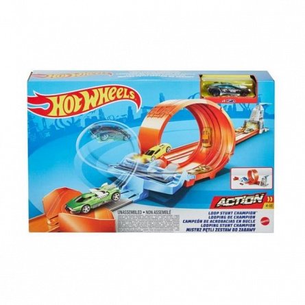 Circuit Hot Wheels Action, cu lansator pentru cascadorii si masinuta