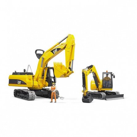 Mini excavator CAT cu muncitor, Bruder