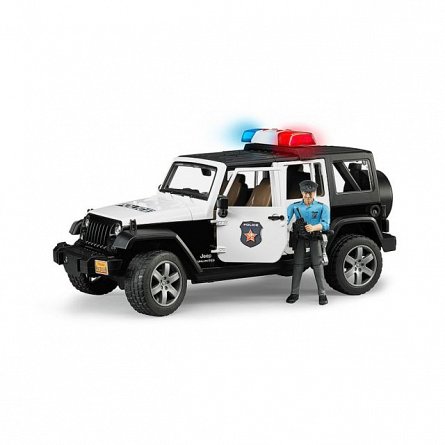 Jeep Wrangler Unlimited Rubicon de politie cu sirena si figurina, Bruder