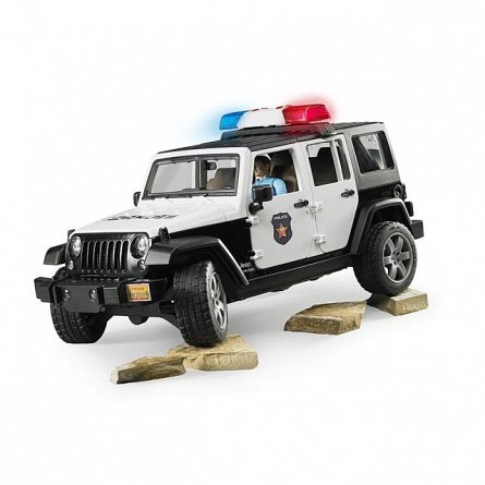 Jeep Wrangler Unlimited Rubicon de politie cu sirena si figurina, Bruder