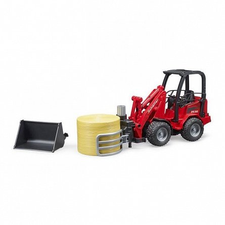 Incarcator compact Schaffer 2630 cu graifer si un balot rotund, Bruder