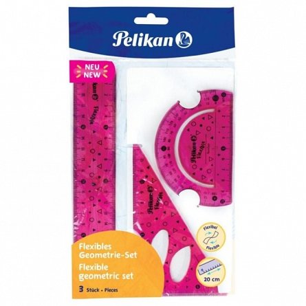 Set geometrie Pelikan flexibile, 3 piese rigla 30 cm, echer, raportor