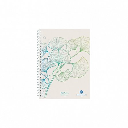 Caiet cu spira A5, 70 file, 80 g-mp, matematica, perforatii, GREENline Ginkgo