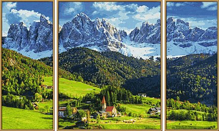 Set pictura pe numere Schipper Triptic - Priveliste alpina in St. Magdalena, 3 tablouri