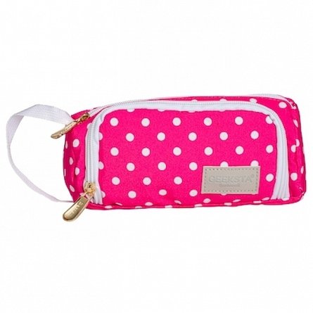 Penar Geeksta Design, 20 x 10 cm, 2 fermoare, roz cu buline albe
