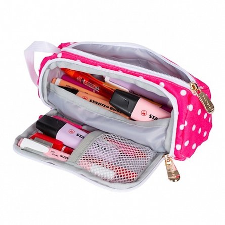 Penar Geeksta Design, 20 x 10 cm, 2 fermoare, roz cu buline albe