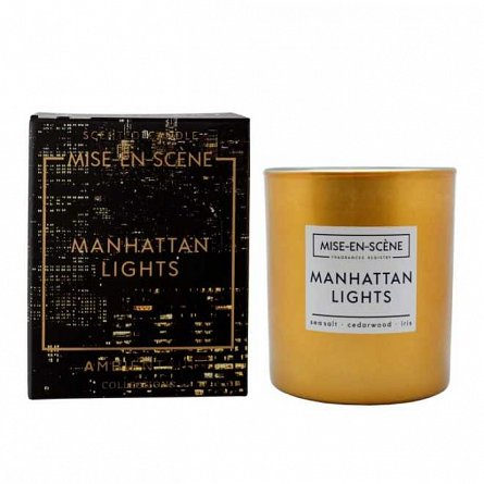 Lumanare parfumata Mise-en-Scene, 300 g, Manhattan lights, gold, plus 50 ore ardere
