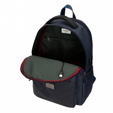Rucsac laptop Pepe Jeans Britway, 31 x 44 x 15 cm, 2 compartimente, 3 buzunare frontale, USB, albas