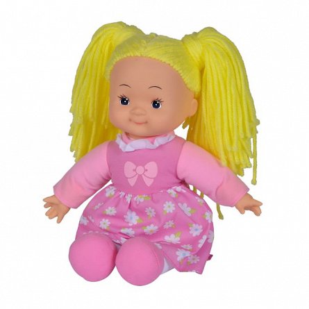 Papusa Flower Dolly din material textil, cu parul galben, 38 cm
