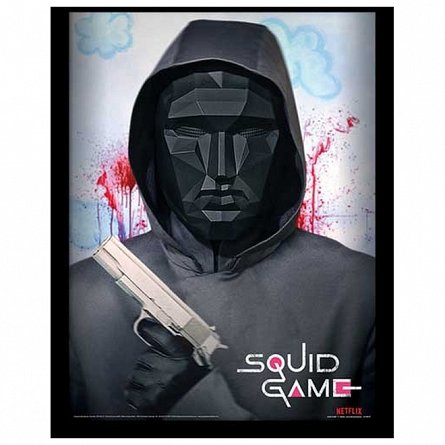 Poster inramat Squid Game. Om cu masca neagra. 30X40 cm