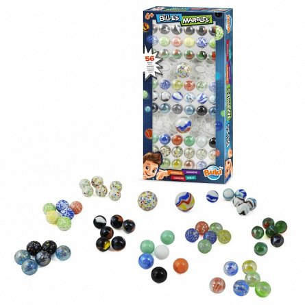 Bile de sticla Buki France, set 56 bucati, 2 dimensiuni, diverse culori, plus 6Y