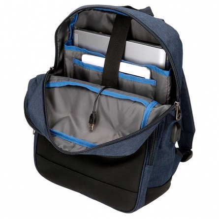 Rucsac laptop Pepe Jeans Fenix, 28 x 40 x 14 cm, 2 compartimente, 1 buzunar frontal, USB, albastru