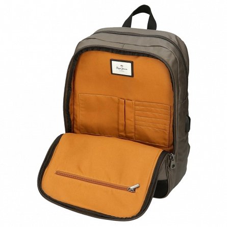 Rucsac laptop Pepe Jeans Bremen, 28 x 40 x 14 cm, 2 compartimente, 1 buzunar frontal, USB, bej