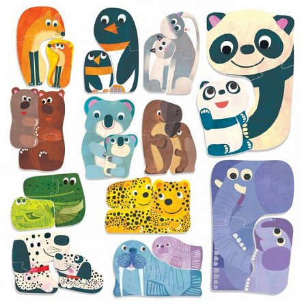 Headu Ecoplay - Puzzle Puppies, set 12 puzzle-uri x 3 piese, 2-5 ani