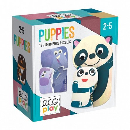 Headu Ecoplay - Puzzle Puppies, set 12 puzzle-uri x 3 piese, 2-5 ani