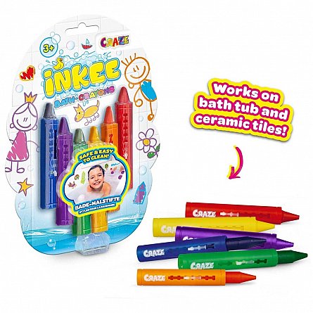 Craze Inkee, Creioane colorate pentru baie, set 6 culori, 3 ani+