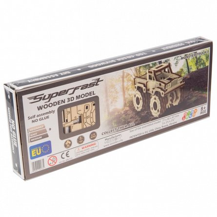 Puzzle mecanic din lemn, Wooden.City, Monster Truck 3 (Jeep Gladiator), 66 piese