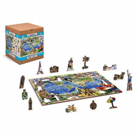 Puzzle din lemn, Wooden.City, Harta Regatului Animalelor M, 150 piese