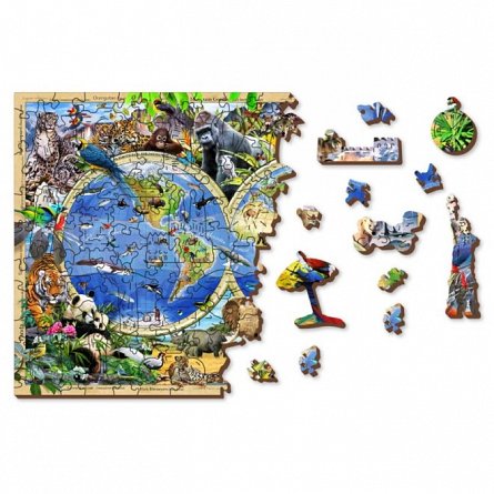 Puzzle din lemn, Wooden.City, Harta Regatului Animalelor M, 150 piese
