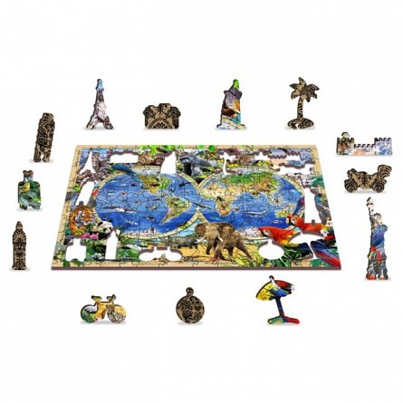 Puzzle din lemn, Wooden.City, Harta Regatului Animalelor M, 150 piese