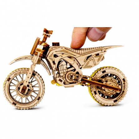 Puzzle mecanic din lemn, Wooden.City, Motocicleta MotoCross, 88 piese