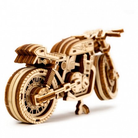 Puzzle mecanic din lemn, Wooden.City, Motocicleta Cafe Race, 85 piese
