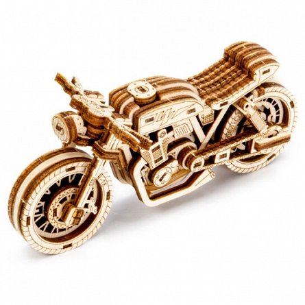 Puzzle mecanic din lemn, Wooden.City, Motocicleta Cafe Race, 85 piese
