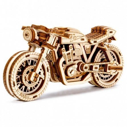 Puzzle mecanic din lemn, Wooden.City, Motocicleta Cafe Race, 85 piese