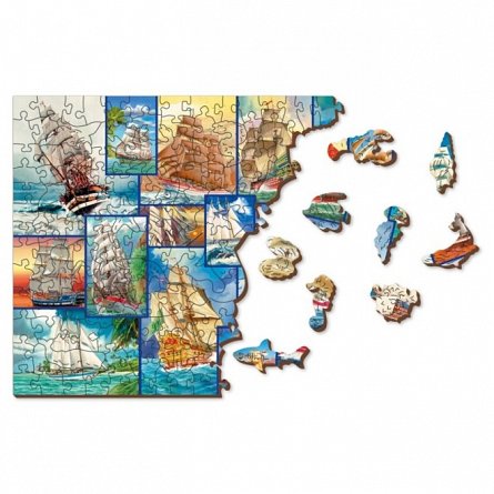 Puzzle 3D din lemn, Barca de navigat L, 505 piese, 505-0054-L Wooden.City