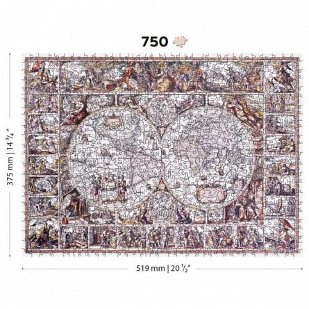Puzzle 3D din lemn, Harta epocii de explorare XL, 750 piese, 750-0101-XL Wooden.City