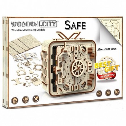 Puzzle mecanic din lemn, Wooden.City, Seif, 225 piese