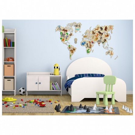 Puzzle 3D din lemn, Harta lumii cu animale XL, 64 piese, WM515 Wooden.City