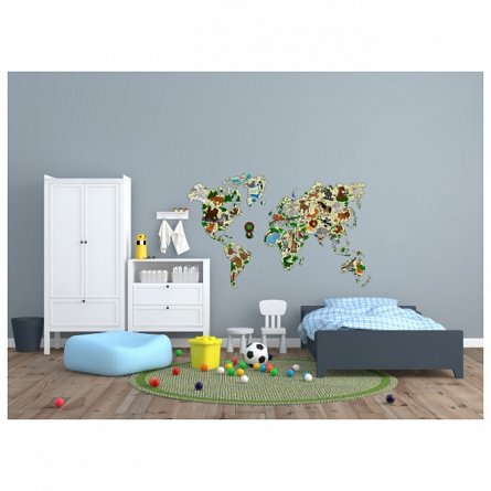 Puzzle 3D din lemn, Harta lumii cu animale XL, 64 piese, WM515 Wooden.City