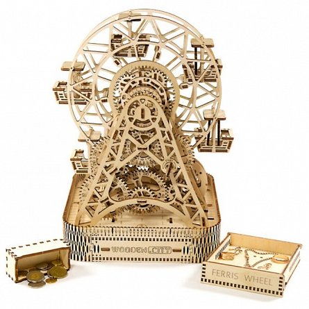 Puzzle mecanic din lemn, Wooden.City, Carusel Ferris Wheel, 470 piese