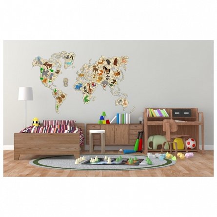World Map Animals XXL, 73 piese, Puzzle 3D Wooden City